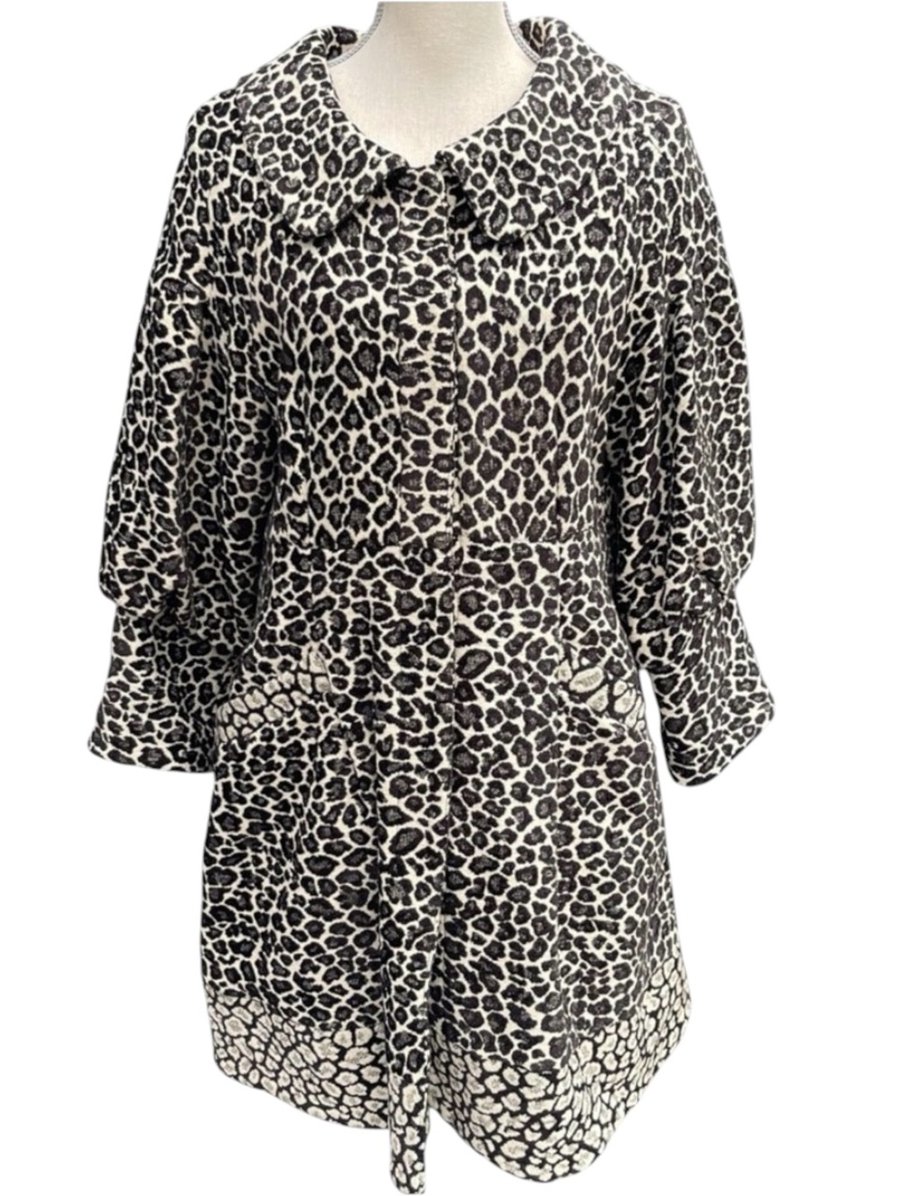 Vintage Ballet Cotton Cheetah Print Balloon Sleeve Swing Coat (6)